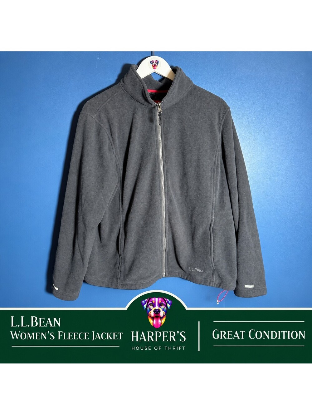L.L.Bean Women’s XL Fleece Jacket Full Zip Gray Outdoor Hiking Polartec Style